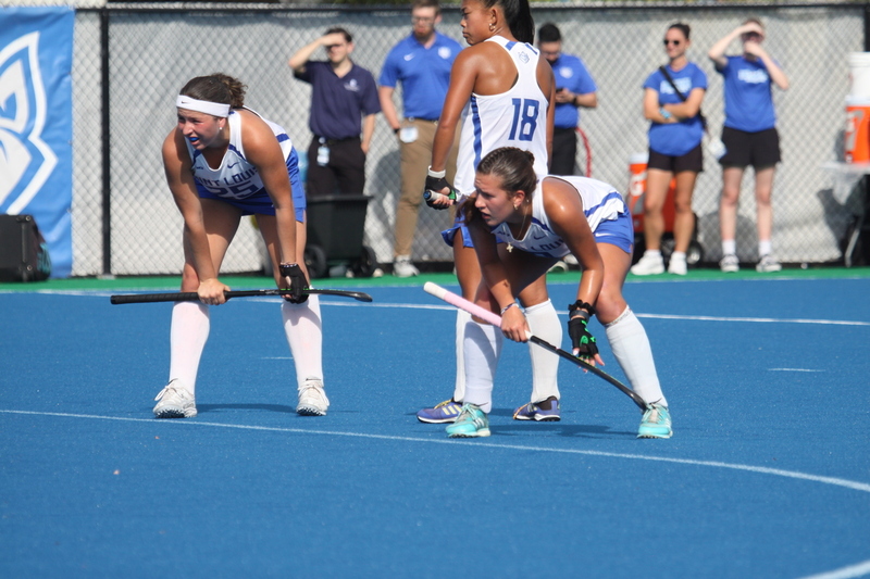 Saint Louis University (SLU) Womens Field Hockey vs La Salle University 2025 C.jpg :: Saint Louis University (SLU) Field Hockey vs La Salle University at SLU Field Hockey Complex in St. Louis, Missouri, USA. October 17th 2025 - The Explorers defeat the Billikens in Double Overtime by penalty shootout. The tied game at the end of regulation 1 to 1 and final score 2 to 1. This is A10 NCAA Division I Field Hockey. Both teams entered the game tied for fifth in the A10 Conference. 
