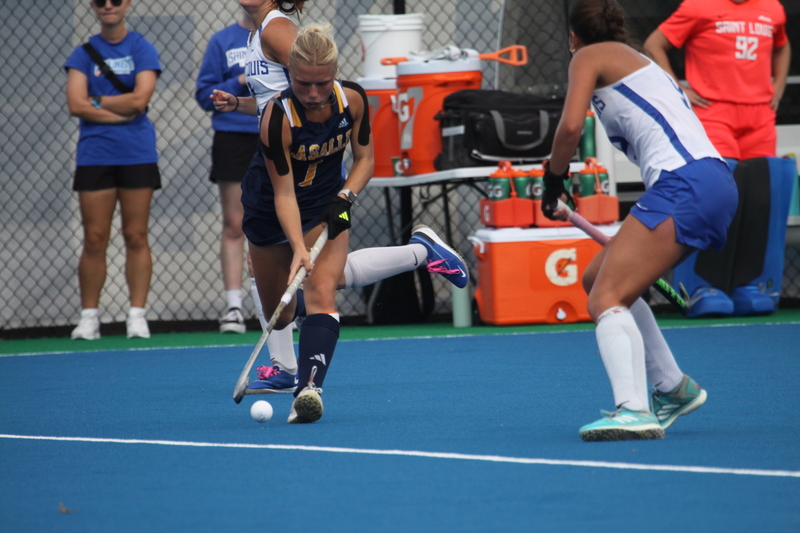 Saint Louis University (SLU) Womens Field Hockey vs La Salle University 2025 LXII.jpg :: Saint Louis University (SLU) Field Hockey vs La Salle University at SLU Field Hockey Complex in St. Louis, Missouri, USA. October 17th 2025 - The Explorers defeat the Billikens in Double Overtime by penalty shootout. The tied game at the end of regulation 1 to 1 and final score 2 to 1. This is A10 NCAA Division I Field Hockey. Both teams entered the game tied for fifth in the A10 Conference. 