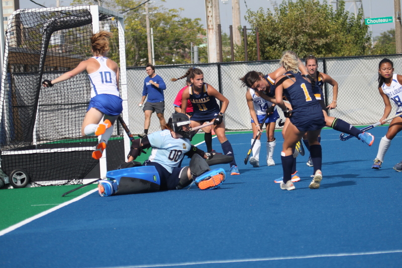 Saint Louis University (SLU) Womens Field Hockey vs La Salle University 2025 LXXXXVII.jpg :: Saint Louis University (SLU) Field Hockey vs La Salle University at SLU Field Hockey Complex in St. Louis, Missouri, USA. October 17th 2025 - The Explorers defeat the Billikens in Double Overtime by penalty shootout. The tied game at the end of regulation 1 to 1 and final score 2 to 1. This is A10 NCAA Division I Field Hockey. Both teams entered the game tied for fifth in the A10 Conference. 