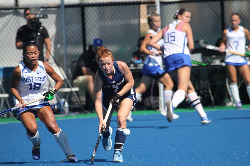 Saint Louis University (SLU) Womens Field Hockey vs UC Davis 2025 A -IX.jpg :: Saint Louis University (SLU) Women's Field Hockey vs University of California Davis 2025 at the SLU Field Hockey Complex. UC Davis won 2 to 1. The UC Davis players are wearing pink shoes and there are Pink Ribbons painted on the players sticks. Today is Billikens Pink Game for Breast Cancer Awareness and Alumnae Day. This is the second season at the new SLU Field Hockey Complex, and it marks, the 50th anniversary of the St. Louis University Field Hockey program which began in 1975. NCAA Division I 