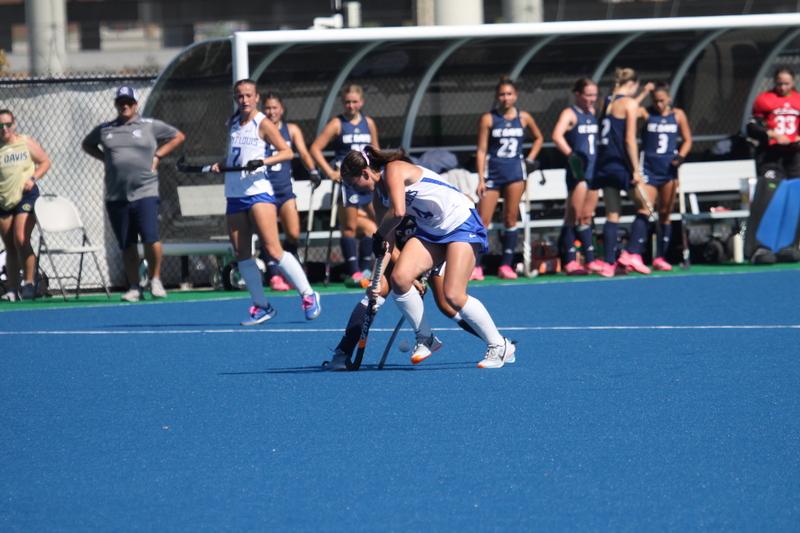 Saint Louis University (SLU) Womens Field Hockey vs UC Davis 2025 A -XII.jpg :: Saint Louis University (SLU) Women's Field Hockey vs University of California Davis 2025 at the SLU Field Hockey Complex. UC Davis won 2 to 1. The UC Davis players are wearing pink shoes and there are Pink Ribbons painted on the players sticks. Today is Billikens Pink Game for Breast Cancer Awareness and Alumnae Day. This is the second season at the new SLU Field Hockey Complex, and it marks, the 50th anniversary of the St. Louis University Field Hockey program which began in 1975. NCAA Division I 