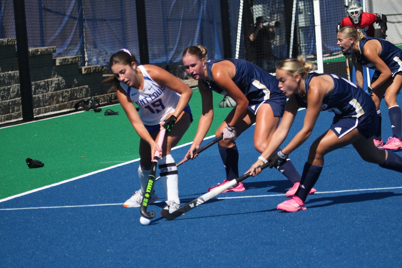 Saint Louis University (SLU) Womens Field Hockey vs UC Davis 2025 CIII.jpg :: Saint Louis University (SLU) Women's Field Hockey vs University of California Davis 2025 at the SLU Field Hockey Complex. UC Davis won 2 to 1. The UC Davis players are wearing pink shoes and there are Pink Ribbons painted on the players sticks. Today is Billikens Pink Game for Breast Cancer Awareness and Alumnae Day. This is the second season at the new SLU Field Hockey Complex, and it marks, the 50th anniversary of the St. Louis University Field Hockey program which began in 1975. NCAA Division I 