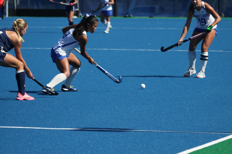 Saint Louis University (SLU) Womens Field Hockey vs UC Davis 2025 LXXXIX.jpg :: Saint Louis University (SLU) Women's Field Hockey vs University of California Davis 2025 at the SLU Field Hockey Complex. UC Davis won 2 to 1. The UC Davis players are wearing pink shoes and there are Pink Ribbons painted on the players sticks. Today is Billikens Pink Game for Breast Cancer Awareness and Alumnae Day. This is the second season at the new SLU Field Hockey Complex, and it marks, the 50th anniversary of the St. Louis University Field Hockey program which began in 1975. NCAA Division I 