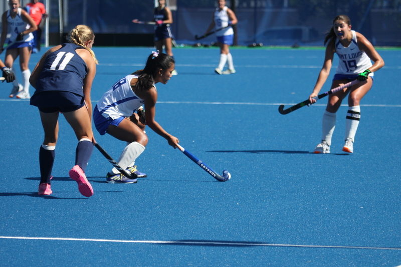 Saint Louis University (SLU) Womens Field Hockey vs UC Davis 2025 LXXXVII.jpg :: Saint Louis University (SLU) Women's Field Hockey vs University of California Davis 2025 at the SLU Field Hockey Complex. UC Davis won 2 to 1. The UC Davis players are wearing pink shoes and there are Pink Ribbons painted on the players sticks. Today is Billikens Pink Game for Breast Cancer Awareness and Alumnae Day. This is the second season at the new SLU Field Hockey Complex, and it marks, the 50th anniversary of the St. Louis University Field Hockey program which began in 1975. NCAA Division I 