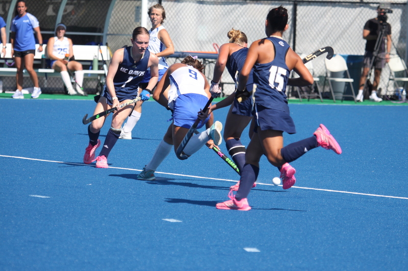 Saint Louis University (SLU) Womens Field Hockey vs UC Davis 2025 LXXXXI.jpg :: Saint Louis University (SLU) Women's Field Hockey vs University of California Davis 2025 at the SLU Field Hockey Complex. UC Davis won 2 to 1. The UC Davis players are wearing pink shoes and there are Pink Ribbons painted on the players sticks. Today is Billikens Pink Game for Breast Cancer Awareness and Alumnae Day. This is the second season at the new SLU Field Hockey Complex, and it marks, the 50th anniversary of the St. Louis University Field Hockey program which began in 1975. NCAA Division I 