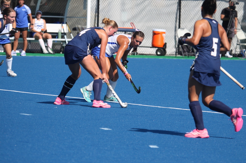 Saint Louis University (SLU) Womens Field Hockey vs UC Davis 2025 LXXXXII.jpg :: Saint Louis University (SLU) Women's Field Hockey vs University of California Davis 2025 at the SLU Field Hockey Complex. UC Davis won 2 to 1. The UC Davis players are wearing pink shoes and there are Pink Ribbons painted on the players sticks. Today is Billikens Pink Game for Breast Cancer Awareness and Alumnae Day. This is the second season at the new SLU Field Hockey Complex, and it marks, the 50th anniversary of the St. Louis University Field Hockey program which began in 1975. NCAA Division I 