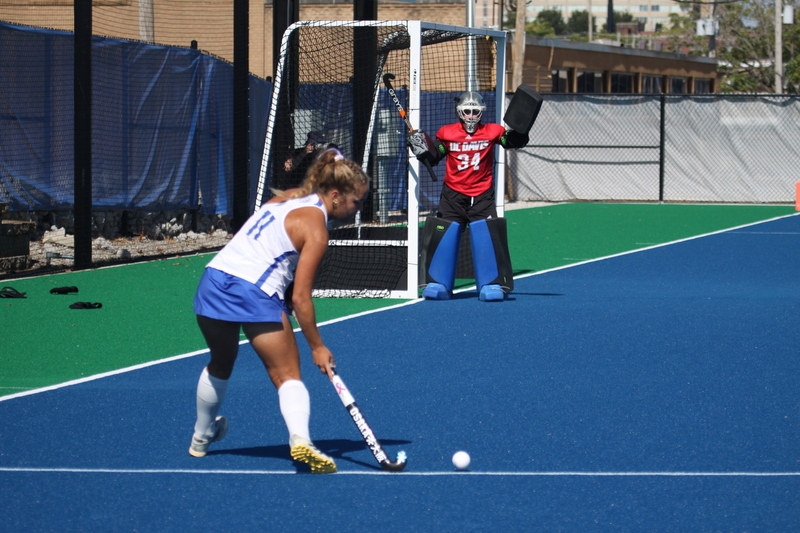 Saint Louis University (SLU) Womens Field Hockey vs UC Davis 2025 LXXXXVI.jpg :: Saint Louis University (SLU) Women's Field Hockey vs University of California Davis 2025 at the SLU Field Hockey Complex. UC Davis won 2 to 1. The UC Davis players are wearing pink shoes and there are Pink Ribbons painted on the players sticks. Today is Billikens Pink Game for Breast Cancer Awareness and Alumnae Day. This is the second season at the new SLU Field Hockey Complex, and it marks, the 50th anniversary of the St. Louis University Field Hockey program which began in 1975. NCAA Division I 