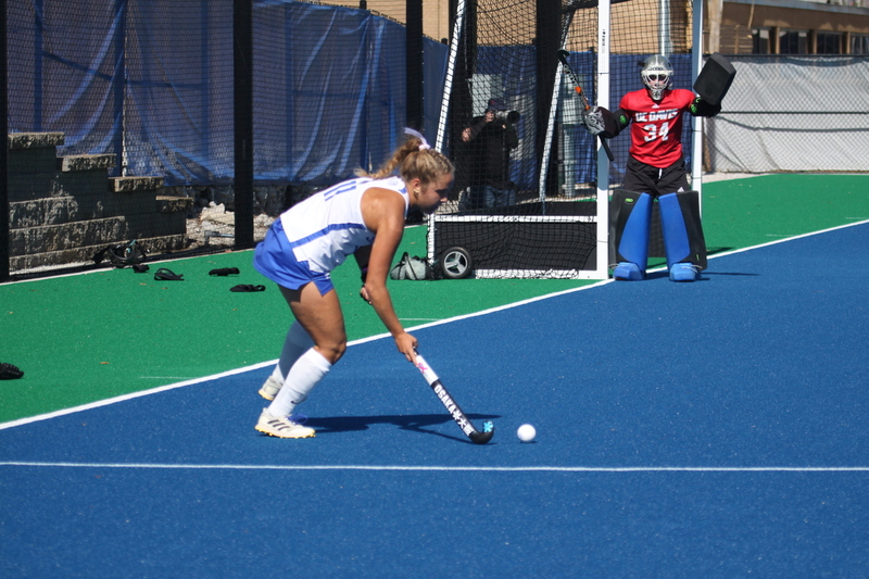 Saint Louis University (SLU) Womens Field Hockey vs UC Davis 2025 LXXXXVIII.jpg :: Saint Louis University (SLU) Women's Field Hockey vs University of California Davis 2025 at the SLU Field Hockey Complex. UC Davis won 2 to 1. The UC Davis players are wearing pink shoes and there are Pink Ribbons painted on the players sticks. Today is Billikens Pink Game for Breast Cancer Awareness and Alumnae Day. This is the second season at the new SLU Field Hockey Complex, and it marks, the 50th anniversary of the St. Louis University Field Hockey program which began in 1975. NCAA Division I 