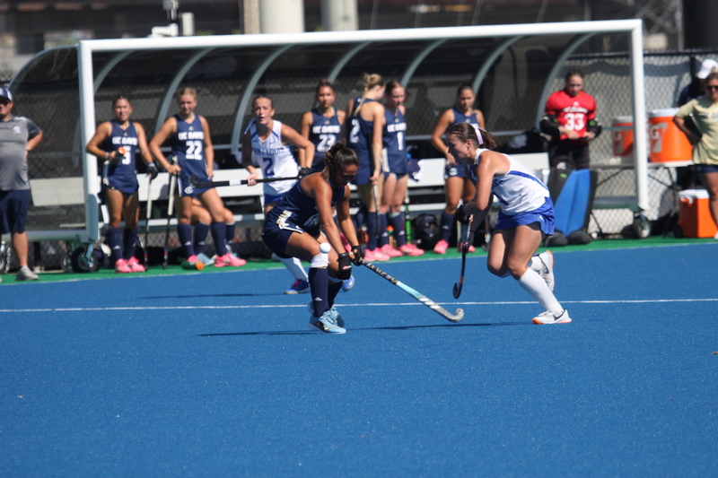 Saint Louis University (SLU) Womens Field Hockey vs UC Davis 2025 XI.jpg :: Saint Louis University (SLU) Women's Field Hockey vs University of California Davis 2025 at the SLU Field Hockey Complex. UC Davis won 2 to 1. The UC Davis players are wearing pink shoes and there are Pink Ribbons painted on the players sticks. Today is Billikens Pink Game for Breast Cancer Awareness and Alumnae Day. This is the second season at the new SLU Field Hockey Complex, and it marks, the 50th anniversary of the St. Louis University Field Hockey program which began in 1975. NCAA Division I 