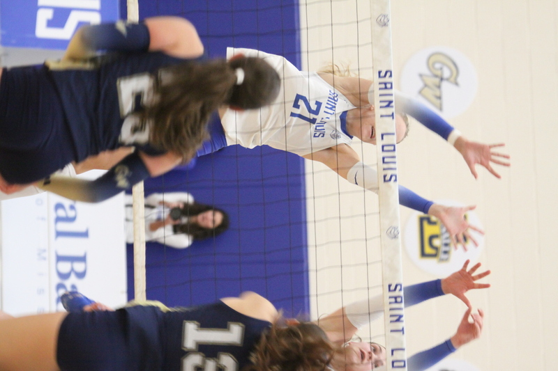 Saint Louis University (SLU) Womens Indoor Volleyball vs George Washington 2025 LII.jpg :: Saint Louis University (SLU) Womens Indoor vs George Washington University Chaifetz Arena/Pavilion in St. Louis, Missouri, USA. The George Washington Revolutionaries won the three matches. The Billikens were having Military Appreciation Night. NCAA Womens Indoor Volleyball, Atlantic 10 Conference