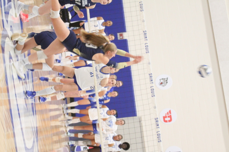 Saint Louis University (SLU) Womens Indoor Volleyball vs George Washington 2025 LIV.jpg :: Saint Louis University (SLU) Womens Indoor vs George Washington University Chaifetz Arena/Pavilion in St. Louis, Missouri, USA. The George Washington Revolutionaries won the three matches. The Billikens were having Military Appreciation Night. NCAA Womens Indoor Volleyball, Atlantic 10 Conference