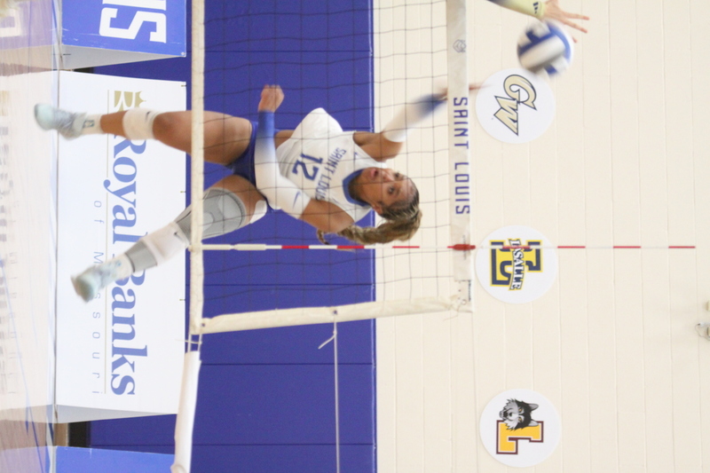 Saint Louis University (SLU) Womens Indoor Volleyball vs George Washington 2025 VIII.jpg :: Saint Louis University Womens Indoor Volleyball 11/07/2025 at the Chaifetz Arena in St. Louis, Missouri, USA. The Billikens faced George Washington University in a three-game loss the Revolutionaries sweep the match up. The two teams battled on Military Appreciation Night. NCAA Division I Women's Indoor Volleyball. Both teams are in the Atlantic 10 Conference.