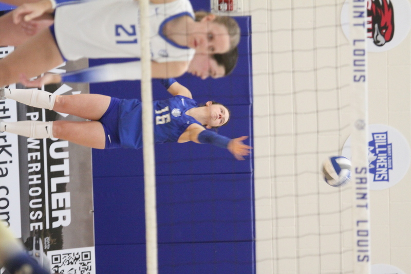 Saint Louis University (SLU) Womens Indoor Volleyball vs George Washington 2025 XV.jpg :: Saint Louis University Womens Indoor Volleyball 11/07/2025 at the Chaifetz Arena in St. Louis, Missouri, USA. The Billikens faced George Washington University in a three-game loss the Revolutionaries sweep the match up. The two teams battled on Military Appreciation Night. NCAA Division I Women's Indoor Volleyball. Both teams are in the Atlantic 10 Conference.