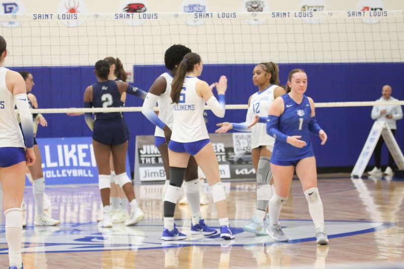 Saint Louis University (SLU) Womens Indoor Volleyball vs George Washington 2025 XVI.jpg :: Saint Louis University Womens Indoor Volleyball 11/07/2025 at the Chaifetz Arena in St. Louis, Missouri, USA. The Billikens faced George Washington University in a three-game loss the Revolutionaries sweep the match up. The two teams battled on Military Appreciation Night. NCAA Division I Women's Indoor Volleyball. Both teams are in the Atlantic 10 Conference.