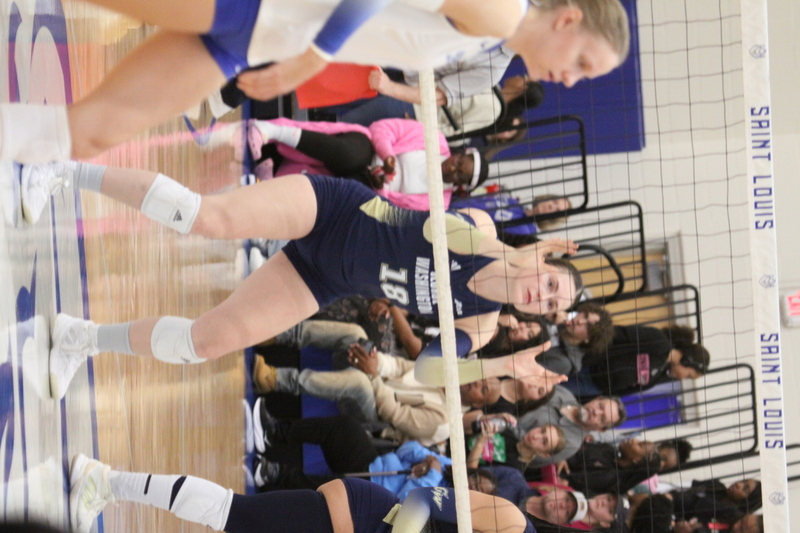 Saint Louis University (SLU) Womens Indoor Volleyball vs George Washington 2025 XXVII.jpg :: Saint Louis University Womens Indoor Volleyball 11/07/2025 at the Chaifetz Arena in St. Louis, Missouri, USA. The Billikens faced George Washington University in a three-game loss the Revolutionaries sweep the match up. The two teams battled on Military Appreciation Night. NCAA Division I Women's Indoor Volleyball. Both teams are in the Atlantic 10 Conference.