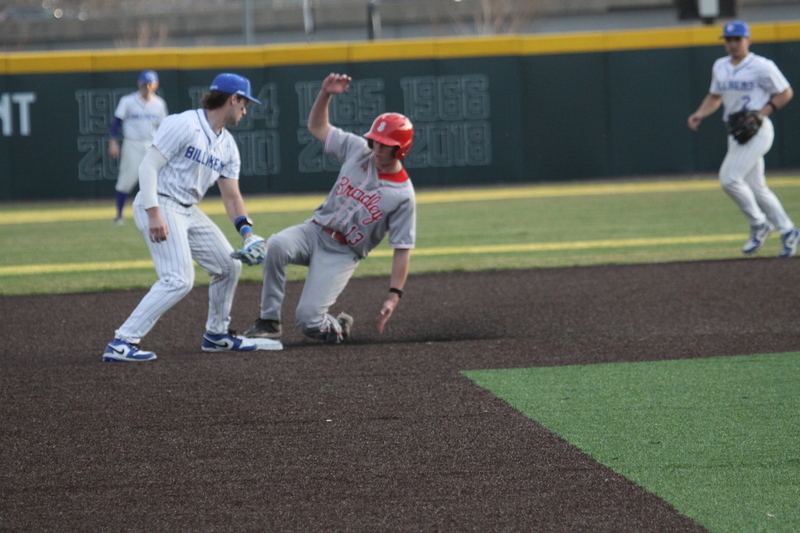 Saint Louis University Baseball vs Bradley University 2026 LXXXX.jpg :: Saint Louis University Baseball vs Bradley University 2026 at Billikens Sports Center in St. Louis, Missouri, USA.  A SLU win 2-1 in 9 innings of play. NCAA Baseball, College Baseball, A10 Conference, Missouri Valley Conference, 03/07/2026 4pm