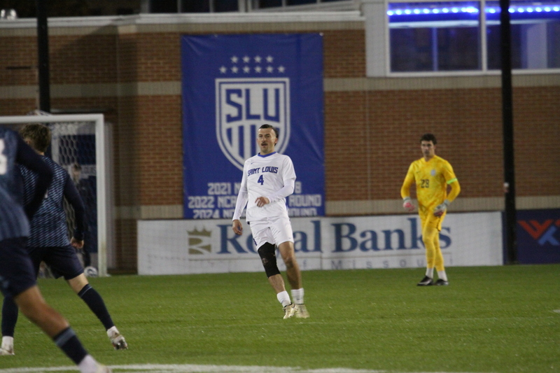 Saint Louis University Mens Soccer vs University of Rhode Island 2025 I.jpg :: Saint Louis University (SLU) Men's Soccer vs University of Rhode Island (URI) at Robert R. Hermann Stadium in St. Louis, Missouri, USA on a wet and cold night. The rain began in early afternoon and continued off and on all night. This was a Division I match up of NCAA Men's Soccer November 1st 2025. 