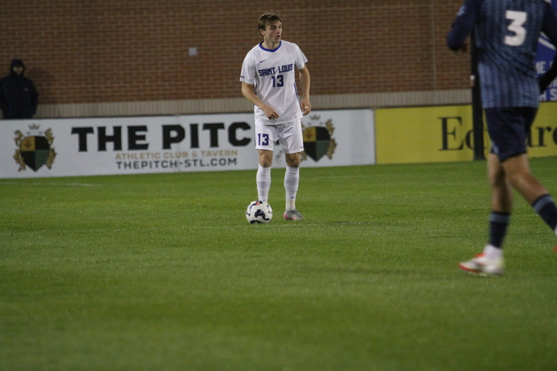 Saint Louis University Mens Soccer vs University of Rhode Island 2025 II.jpg :: Saint Louis University (SLU) Men's Soccer vs University of Rhode Island (URI) at Robert R. Hermann Stadium in St. Louis, Missouri, USA on a wet and cold night. The rain began in early afternoon and continued off and on all night. This was a Division I match up of NCAA Men's Soccer November 1st 2025. 