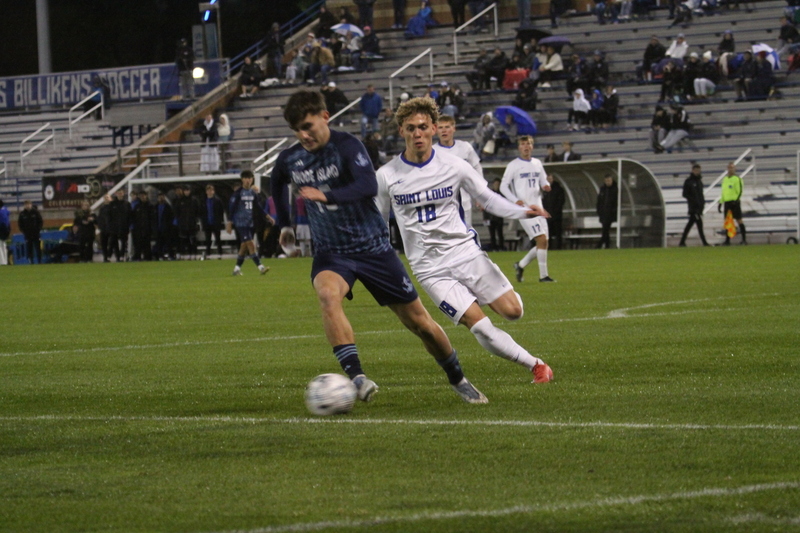 Saint Louis University Mens Soccer vs University of Rhode Island 2025 XVI.jpg :: Saint Louis University (SLU) Men's Soccer vs University of Rhode Island (URI) at Robert R. Hermann Stadium in St. Louis, Missouri, USA on a wet and cold night. The rain began in early afternoon and continued off and on all night. This was a Division I match up of NCAA Men's Soccer November 1st 2025. 