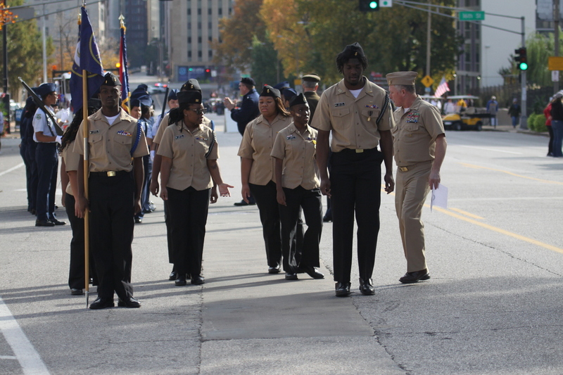 St Louis Veterans Day Parade 2025 XVIII.jpg :: St. Louis Veterans Day Parade 2025 in St. Louis, Missouri, USA at the Soldiers Memorial Military Museum in Downtown St. Louis on 1315 Chestnut, St. Louis, Missouri, USA. The parade route is on Market Street. The crowd gathered for the remembrance and honoring of our nations Veterans The parade is always blessed by the St. Louis area JROTC and bands from local High Schools. 