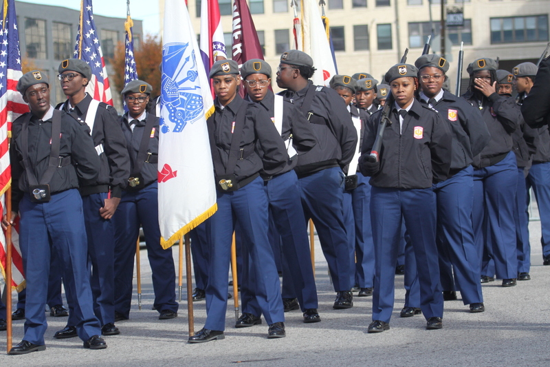 St Louis Veterans Day Parade 2025 XX.jpg :: St. Louis Veterans Day Parade 2025 in St. Louis, Missouri, USA at the Soldiers Memorial Military Museum in Downtown St. Louis on 1315 Chestnut, St. Louis, Missouri, USA. The parade route is on Market Street. The crowd gathered for the remembrance and honoring of our nations Veterans The parade is always blessed by the St. Louis area JROTC and bands from local High Schools. 
