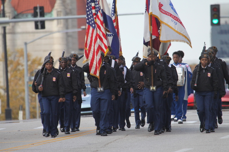 St Louis Veterans Day Parade 2025 XXXII.jpg :: St. Louis Veterans Day Parade 2025 in St. Louis, Missouri, USA at the Soldiers Memorial Military Museum in Downtown St. Louis on 1315 Chestnut, St. Louis, Missouri, USA. The parade route is on Market Street. The crowd gathered for the remembrance and honoring of our nations Veterans The parade is always blessed by the St. Louis area JROTC and bands from local High Schools. 