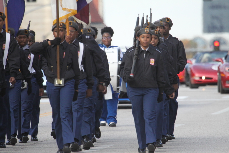 St Louis Veterans Day Parade 2025 XXXV.jpg :: St. Louis Veterans Day Parade 2025 in St. Louis, Missouri, USA at the Soldiers Memorial Military Museum in Downtown St. Louis on 1315 Chestnut, St. Louis, Missouri, USA. The parade route is on Market Street. The crowd gathered for the remembrance and honoring of our nations Veterans The parade is always blessed by the St. Louis area JROTC and bands from local High Schools. 