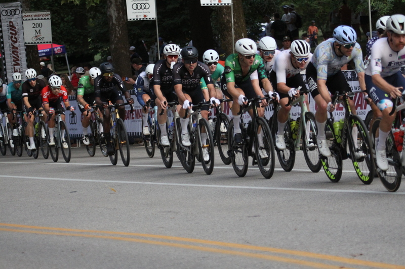 Tour De Francis Park 2025 E -LIX.jpg :: Tour de Francis Park 2025/Gateway Cup 2025 - Men's Pro CAT 1, 70 minutes race, 150 rider field - Tour de Francis Park! Francis Park, named after David Rowland Francis - President of the Louisiana Purchase Exposition (the 1904 World's Fair) is known for its wide, tree lined streets and for having beautiful churches on every corner. Today the St. Louis Hills neighborhood showcases gingerbread bungalows, stately homes and some of the tidiest landscaping in St. Louis. - (Gateway Cup website) - Peloton - in a bicycle race, the term - peloton - refers to the main group of riders, also known as the -pack- or -bunch-. Riders race in a pack to draft, which means they ride closely together to save energy and improve speed. (Google) This is a USA Cycling sanctioned race event. 