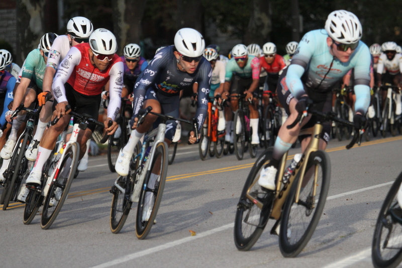 Tour De Francis Park 2025 E -XXXXIII.jpg :: Tour de Francis Park 2025/Gateway Cup 2025 - Men's Pro CAT 1, 70 minutes race, 150 rider field - Tour de Francis Park! Francis Park, named after David Rowland Francis - President of the Louisiana Purchase Exposition (the 1904 World's Fair) is known for its wide, tree lined streets and for having beautiful churches on every corner. Today the St. Louis Hills neighborhood showcases gingerbread bungalows, stately homes and some of the tidiest landscaping in St. Louis. - (Gateway Cup website) - Peloton - in a bicycle race, the term - peloton - refers to the main group of riders, also known as the -pack- or -bunch-. Riders race in a pack to draft, which means they ride closely together to save energy and improve speed. (Google) This is a USA Cycling sanctioned race event. 