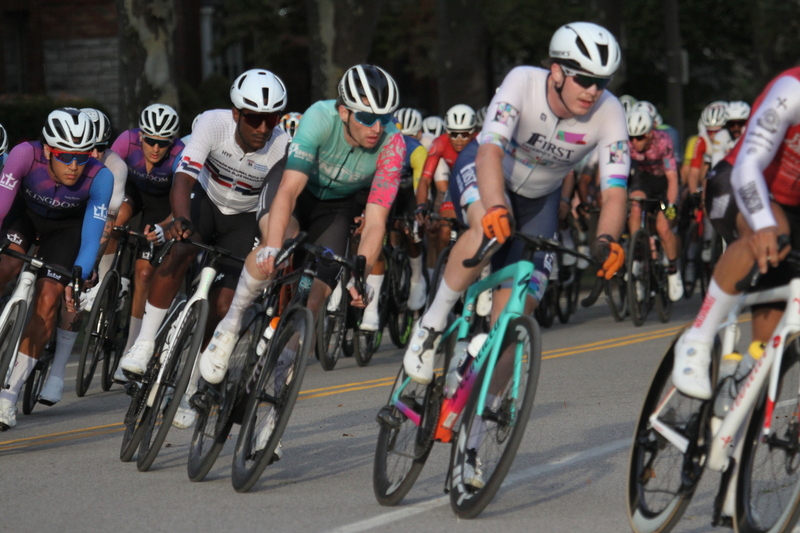 Tour De Francis Park 2025 E -XXXXV.jpg :: Tour de Francis Park 2025/Gateway Cup 2025 - Men's Pro CAT 1, 70 minutes race, 150 rider field - Tour de Francis Park! Francis Park, named after David Rowland Francis - President of the Louisiana Purchase Exposition (the 1904 World's Fair) is known for its wide, tree lined streets and for having beautiful churches on every corner. Today the St. Louis Hills neighborhood showcases gingerbread bungalows, stately homes and some of the tidiest landscaping in St. Louis. - (Gateway Cup website) - Peloton - in a bicycle race, the term - peloton - refers to the main group of riders, also known as the -pack- or -bunch-. Riders race in a pack to draft, which means they ride closely together to save energy and improve speed. (Google) This is a USA Cycling sanctioned race event. 