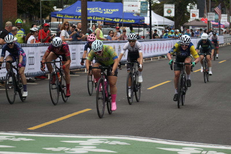 Tour de Florissant 2025 A -C.jpg :: Tour de Florissant 2025/Gateway Cup 2025 - Women's 3-4-5 & Women's 40+, 40 minutes of racing, a field of 75 riders - September, 1st, 2025 - Tour de Florissant - New Course for 2025! The fourth and final leg of the Gateway Cup gets underway in Historic Old Town Florissant in St. Louis County. This technical course races through one of St. Louis' most nostalgic locales. Note - the course has been shifted to a flat finish in front of Historic City Hall, one mild climb, 6 turns. Category 4 (CAT 4) After gaining some experience, riders can upgrade to CAT 4, where races are longer and more competitive. Category 3 (CAT 3) This intermediate category features longer and more challenging races, requiring a good understanding of racing tactics. USA Cycling 