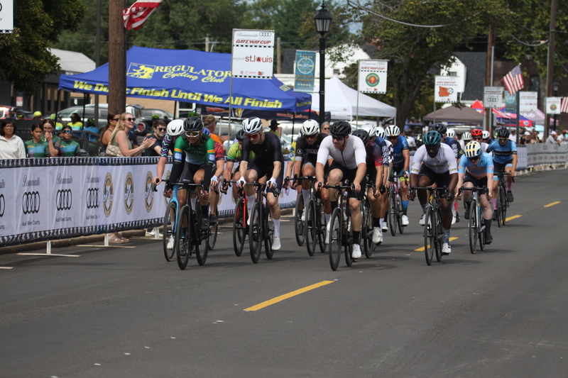 Tour de Florissant 2025 A -XXIX.jpg :: Tour de Florissant 2025/Gateway Cup 2025, 2025 - September 1st- Men's Cat 4/5, 40 minutes of racing, a field of 75 riders - Tour de Florissant - New course for 2025! The fourth and final leg of the Gateway Cup gets underway in Historic Old Town Florissant in St. Louis County. This technical course races through one of St. Louis' most nostalgic locales. Note - the course has been shifted to a flat finish in front of Historic City Hall, one mild climb, 6 turns. Category 4 (CAT 4) After gaining some experience, riders can upgrade to CAT 4, where races are longer and more competitive. USA Cycling, Big Shark Bicycle Company, Bommarito Audi West County
