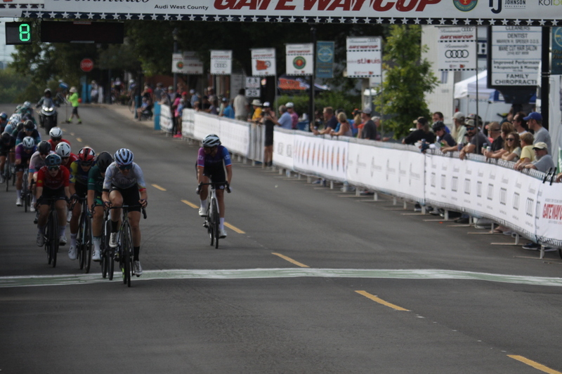 Tour de Florissant 2025 G -V.jpg :: Tour de Florissant 2025, Gateway Cup 2025 - September 1st 2025 - Women's Pro 1-2 - 70 minutes of racing - a field of 150 racing - Tour de Florissant - New course for 2025! The fourth and final leg of the Gateway Cup gets underway in Historic Old Town Florissant in St. Louis County. This technical course races through one of St. Louis' most nostalgic locales. Note - the course has been shifted to a flat finish in front of Historic City Hall, one mild climb, 6 turns. Gateway Cup website - In mass start cycling races, the winner is determined by the first rider to cross the finish line. However, the race format can vary, and some events may have additional criteria or rules that can influence the winner. For example, in points races, the rider with the most points at the end of the wins, and in sprint events, the winner is determined by the third rider to cross the finish line after a series of sprints. Wikipedia  