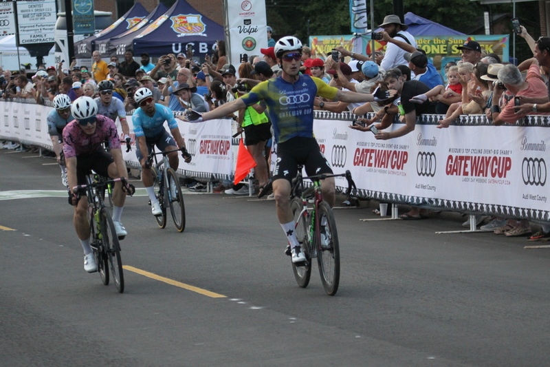 Tour de Florissant 2025 H -LXXIII.jpg :: Tour de Florissant 2025 - Gateway Cup 2025 - Men's Pro CAT 1 - 70 Minutes of Racing - 150 rider field - Tour de Florissant - New course for 2025! The fourth and final leg of the Gateway Cup gets underway in Historic Old Town Florissant in St. Louis County. This course races through one of St. Louis' most nostalgic locales. Note - the course has been shifted to a flat finish in front of Historic City Hall, one mild climb, 6 turns. USA Cycling, Men's Pro Cycling, In mass start cycling races, the winner is determined by the first rider to cross the finish line. However, the race format can vary, and some events may have additional criteria or rules that can influence the winner. For example, in points races, the rider with the most points at the end of the race wins, and in sprint events, the winner is determined by the third rider to cross the finish line after a series of sprints.   