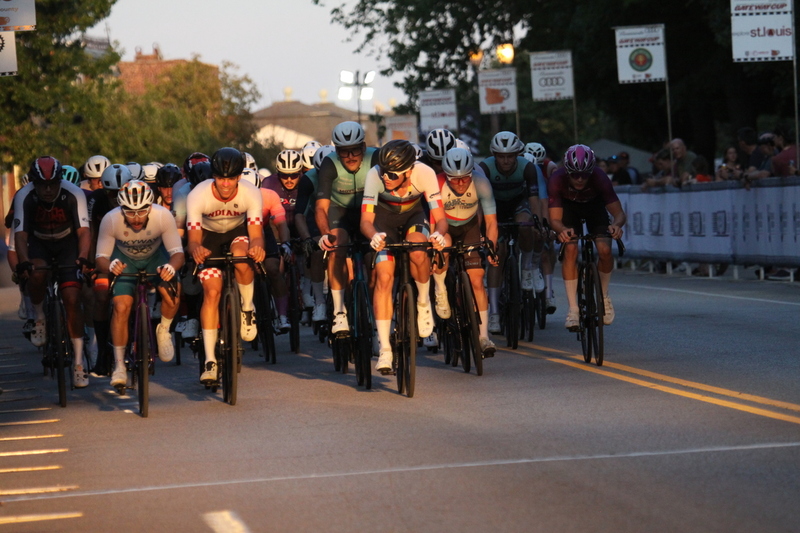 Tour de Lafayette 2025 B -CIV.jpg :: Tour de Lafayette 2025/Gateway Cup 2025 Men's Masters 40+ CAT 1-4 50 minute race. The race was held in South St. Louis City, Missouri, USA at Lafayette Square Park. A criterium, or crit, is a bike race consisting of several laps around a closed circuit, the length of each lap or ranging from about 400 meter to 10,000 meter. Tour de Lafayette is a flat, wide-open 0.9-mile course with four 90-degree turns. USA Cycling