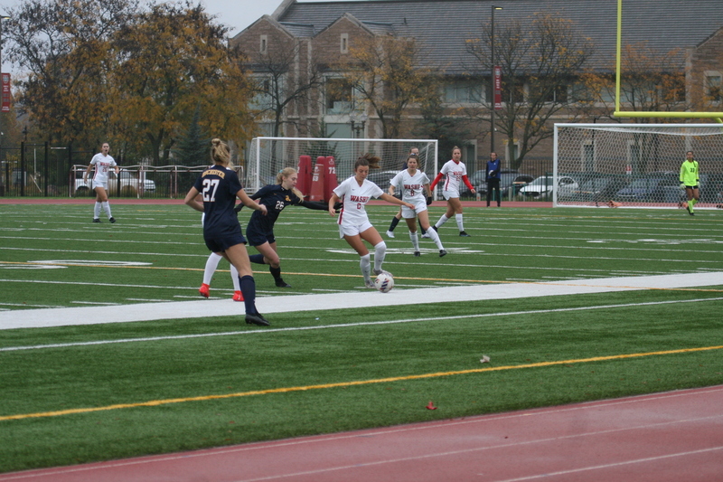Wash U (Bears) vs University of Rochester Womens Soccer 2023 II.jpg :: Wash U (BEARS) vs University of Rochester women's soccer 2023. The match was held at Francis Olympic Field in St. Louis, Missouri, USA. Wash U lost 1-0 on a wet dreary day. This is a Division III NCAA sports event. 
