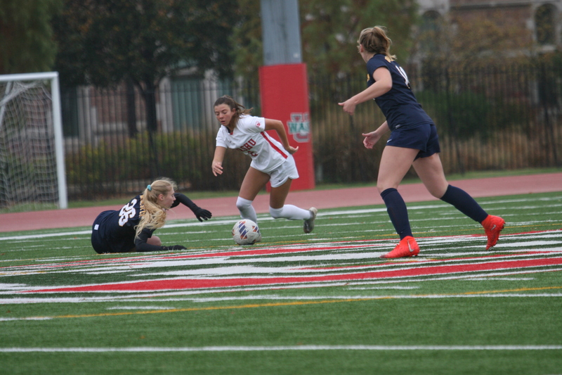 Wash U (Bears) vs University of Rochester Womens Soccer 2023 V.jpg :: Wash U (BEARS) vs University of Rochester women's soccer 2023. The match was held at Francis Olympic Field in St. Louis, Missouri, USA. Wash U lost 1-0 on a wet dreary day. This is a Division III NCAA sports event. 