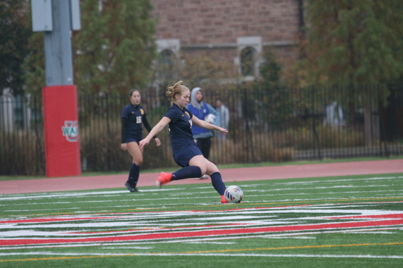 Wash U (Bears) vs University of Rochester Womens Soccer 2023 VI.jpg :: Wash U (BEARS) vs University of Rochester women's soccer 2023. The match was held at Francis Olympic Field in St. Louis, Missouri, USA. Wash U lost 1-0 on a wet dreary day. This is a Division III NCAA sports event. 