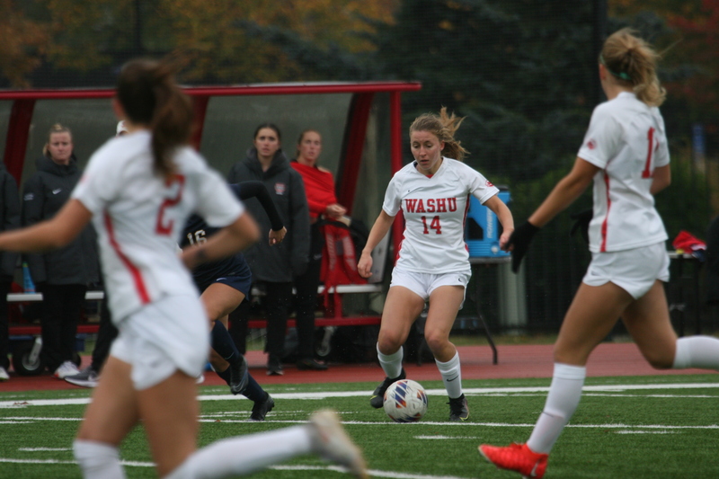 Wash U (Bears) vs University of Rochester Womens Soccer 2023 XV.jpg :: Wash U (BEARS) vs University of Rochester women's soccer 2023. The match was held at Francis Olympic Field in St. Louis, Missouri, USA. Wash U lost 1-0 on a wet dreary day. This is a Division III NCAA sports event. 