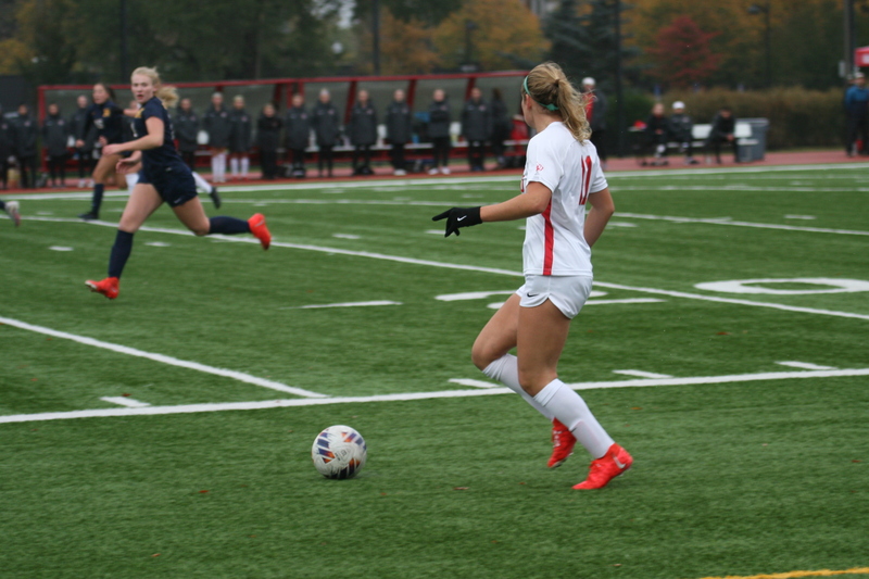 Wash U (Bears) vs University of Rochester Womens Soccer 2023 XX.jpg :: Wash U (BEARS) vs University of Rochester women's soccer 2023. The match was held at Francis Olympic Field in St. Louis, Missouri, USA. Wash U lost 1-0 on a wet dreary day. This is a Division III NCAA sports event. 