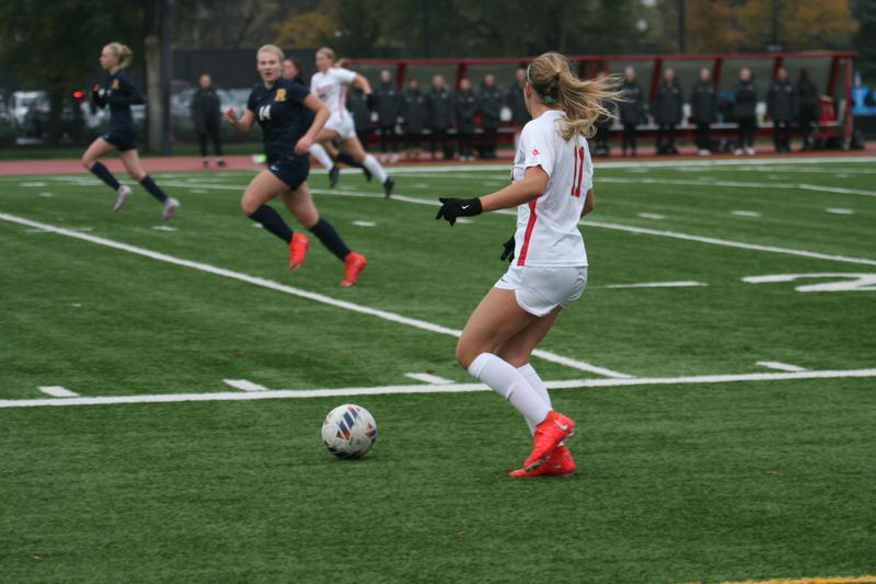 Wash U (Bears) vs University of Rochester Womens Soccer 2023 XXI.jpg :: Wash U (BEARS) vs University of Rochester women's soccer 2023. The match was held at Francis Olympic Field in St. Louis, Missouri, USA. Wash U lost 1-0 on a wet dreary day. This is a Division III NCAA sports event. 