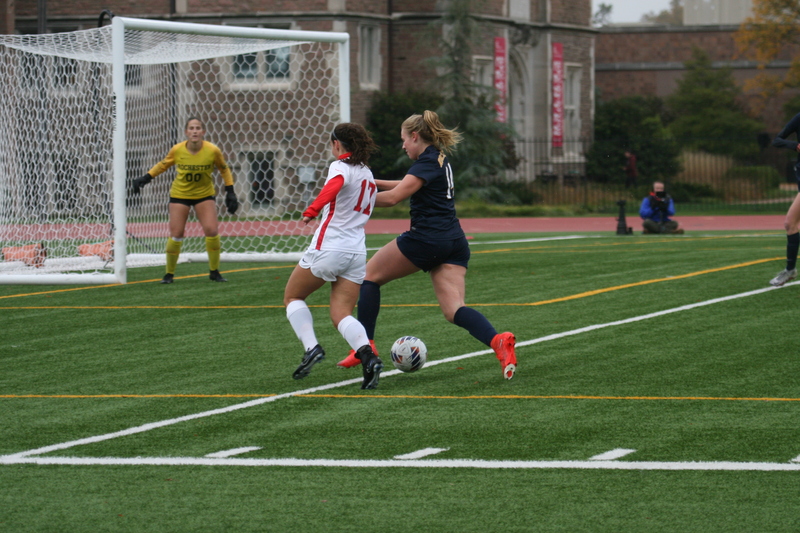 Wash U (Bears) vs University of Rochester Womens Soccer 2023 XXIX.jpg :: Wash U (BEARS) vs University of Rochester women's soccer 2023. The match was held at Francis Olympic Field in St. Louis, Missouri, USA. Wash U lost 1-0 on a wet dreary day. This is a Division III NCAA sports event. 