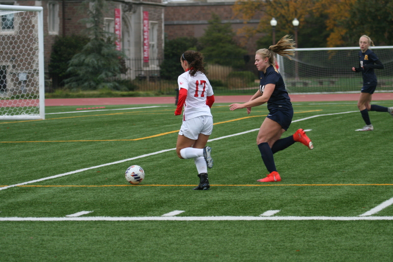 Wash U (Bears) vs University of Rochester Womens Soccer 2023 XXVIII.jpg :: Wash U (BEARS) vs University of Rochester women's soccer 2023. The match was held at Francis Olympic Field in St. Louis, Missouri, USA. Wash U lost 1-0 on a wet dreary day. This is a Division III NCAA sports event. 