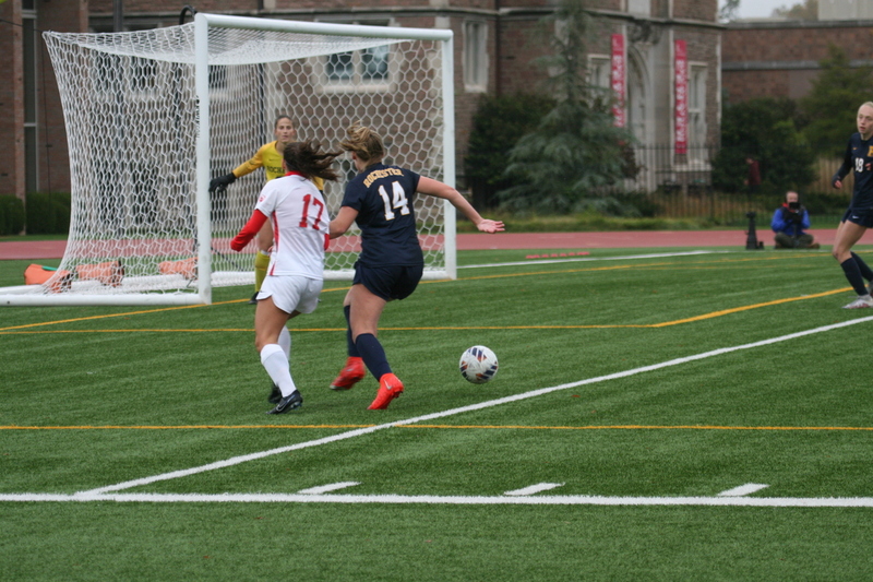 Wash U (Bears) vs University of Rochester Womens Soccer 2023 XXX.jpg :: Wash U (BEARS) vs University of Rochester women's soccer 2023. The match was held at Francis Olympic Field in St. Louis, Missouri, USA. Wash U lost 1-0 on a wet dreary day. This is a Division III NCAA sports event. 