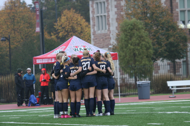 Wash U (Bears) vs University of Rochester Womens Soccer 2023.jpg :: Wash U (BEARS) vs University of Rochester women's soccer 2023. The match was held at Francis Olympic Field in St. Louis, Missouri, USA. Wash U lost 1-0 on a wet dreary day. This is a Division III NCAA sports event. 