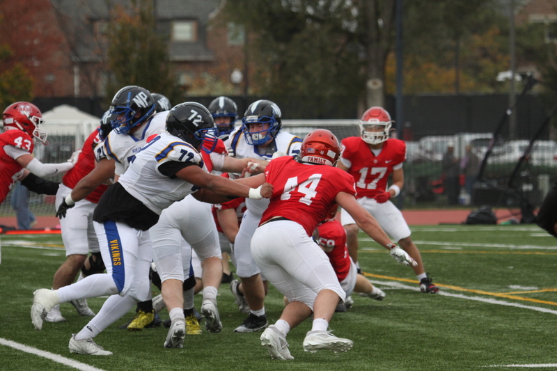 Wash U (St Louis) Football vs North Park University 2025 LXXIII.jpg :: Washington University (St. Louis) Football vs North Park University at Francis Field in St. Louis, Missouri, USA. Wash U Bears won over the North Park Vikings 42-14. NCAA Football, College Conference Illinois Wisconsin, CCIW, last home game of the 2025 season, 11/08/2025