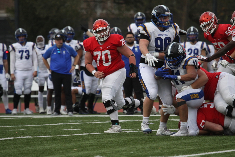Wash U (St Louis) Football vs North Park University 2025 LXXXXII.jpg :: Washington University (St. Louis) Football vs North Park University at Francis Field in St. Louis, Missouri, USA. Wash U Bears won over the North Park Vikings 42-14. NCAA Football, College Conference Illinois Wisconsin, CCIW, last home game of the 2025 season, 11/08/2025