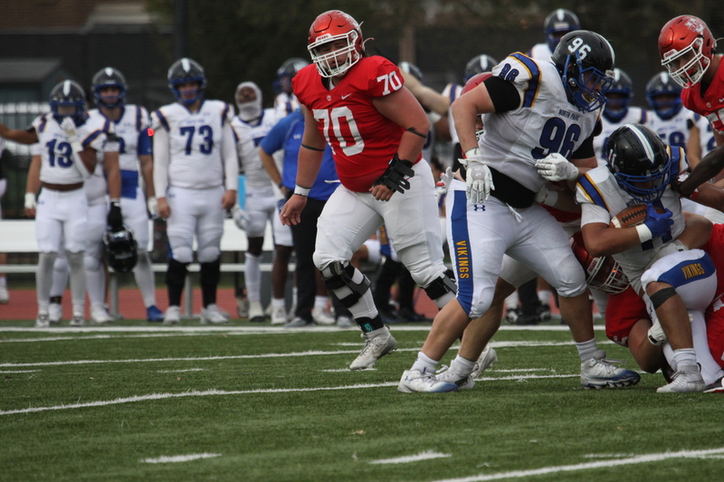 Wash U (St Louis) Football vs North Park University 2025 LXXXXIII.jpg :: Washington University (St. Louis) Football vs North Park University at Francis Field in St. Louis, Missouri, USA. Wash U Bears won over the North Park Vikings 42-14. NCAA Football, College Conference Illinois Wisconsin, CCIW, last home game of the 2025 season, 11/08/2025