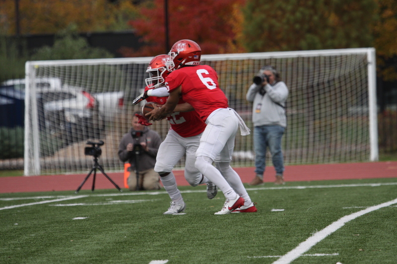 Wash U (St Louis) Football vs North Park University 2025.jpg :: Washington University Football vs North Park University 2025 - 11-08-2025, Wash U won 42-14. The day was brisk. Game held at Washington University (St. Louis) Francis Olympic Field in St. Louis, Missouri, USA. NCAA Football, CCIW, Division III, Quarterback No. 6 Levi Moore scored three touchdowns.   