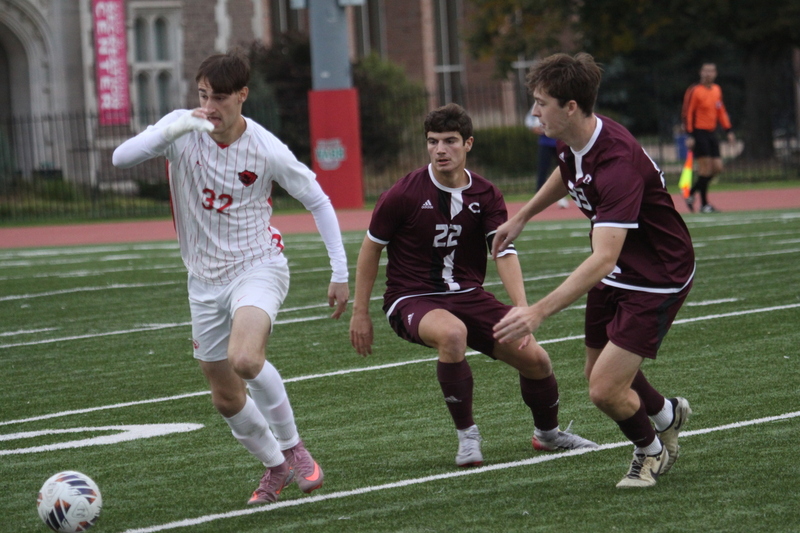 Wash U (St Louis) Mens Soccer vs University of Chicago 2025 IX.jpg :: Washington University-St. Louis Men's Soccer during the UAA Championships 2025 in a 1-0 win over University of Chicago at Francis Olympic Field-St. Louis, Missouri, USA. NCAA Men's Soccer Division III finals. CCIW - College Conference of Illinois Wisconsin. 